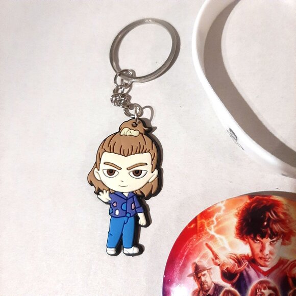 Stranger Things Eleven Fan gift set Keyring Pin Rubber Bracelet Decal Stickers - Picture 2 of 4